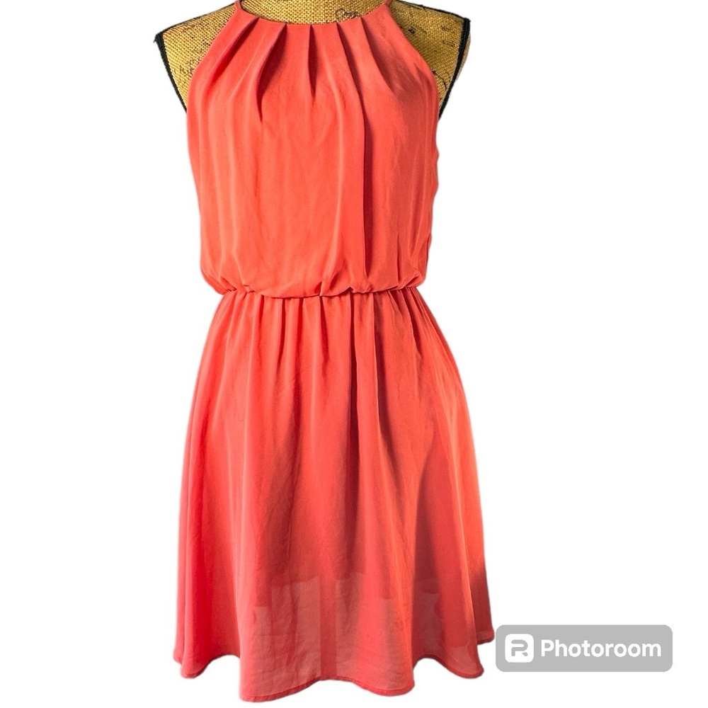 Lush halter style dress coral flowy mid-length Women’s size medium | b14